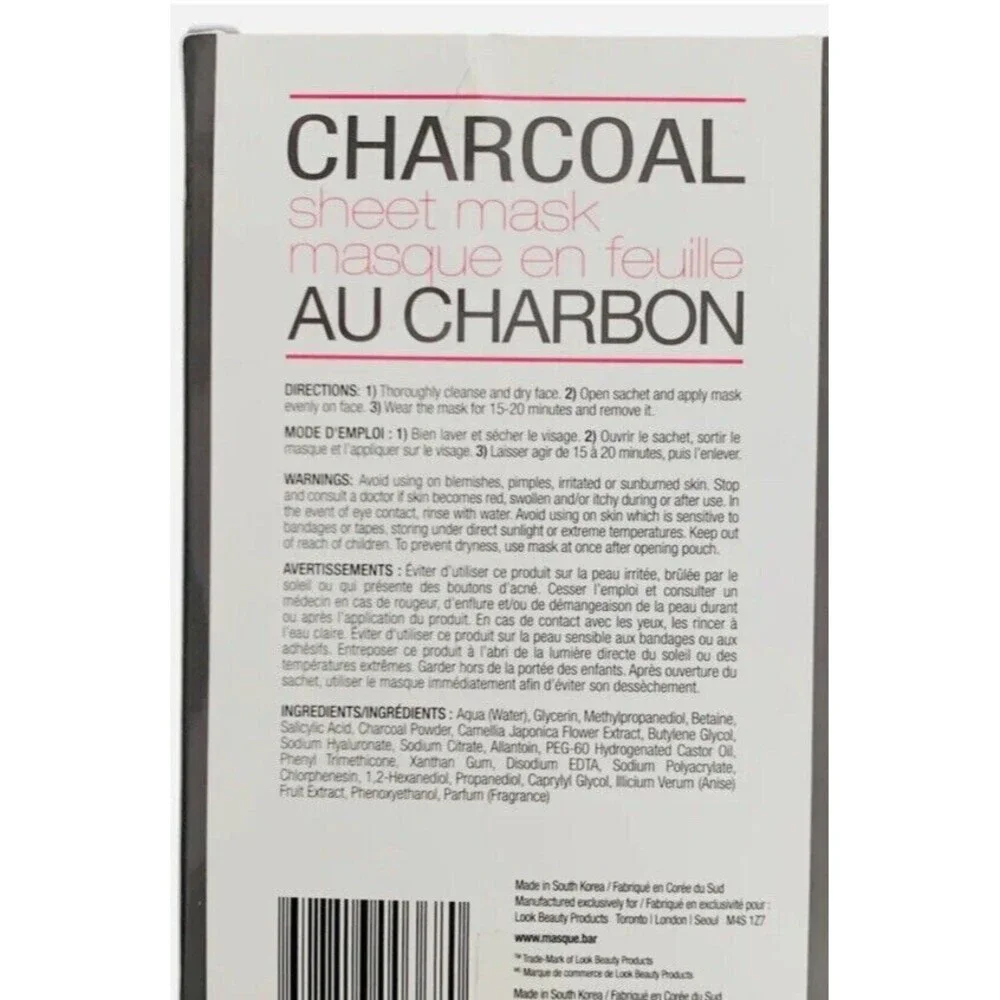 Masque Bar Charcoal Sheet Mask 3 Pack Bamboo Fiber Detox Pore Care Skincare NEW